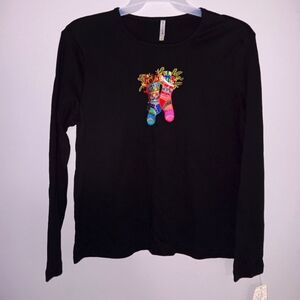 White stag women's top black size L long sleeve Christmas stocking